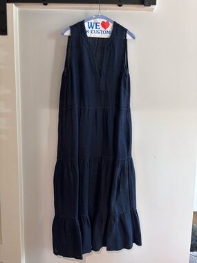 The White Company Navy Linen V-Neck Tiered Maxi Dress